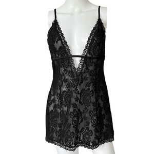 Vintage Victoria’s Secret Black Lace Tank Top Lingerie Teddy Slip Dress Size SM